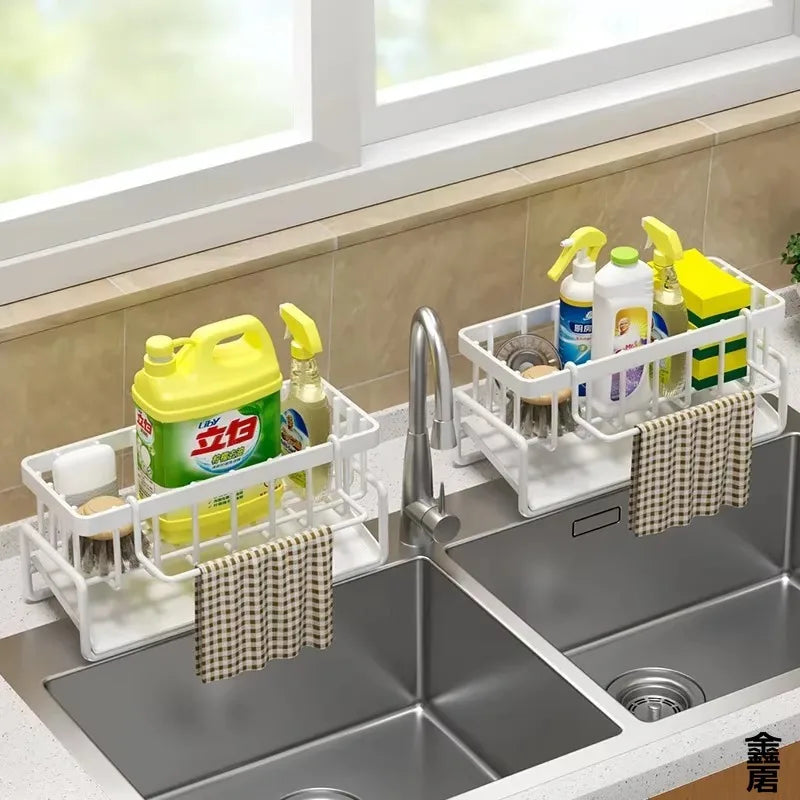 Estante compacto para especias montado en el grifo – Organizador de fregadero con escurridor – Almacenamiento de cocina que ahorra espacio para utensilios/accesorios