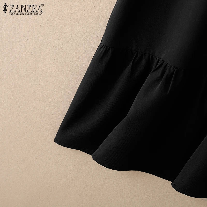Stylish Summer Dress 2025 ZANZEA Women Elegant V-Neck Midi Dresses Office Work Sundress Short Sleeve Solid Buttons Vestidos Robe