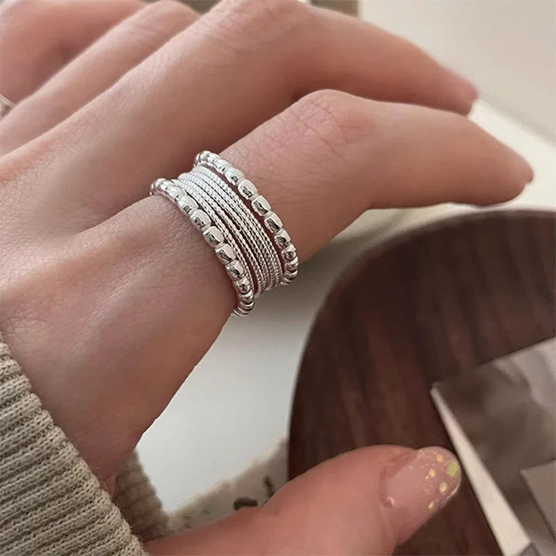 Panjbj 925 Sterling Silver Lines Ring For Women'S Jewelry Finger Adjustable Open Vintage For Birthday Dropship