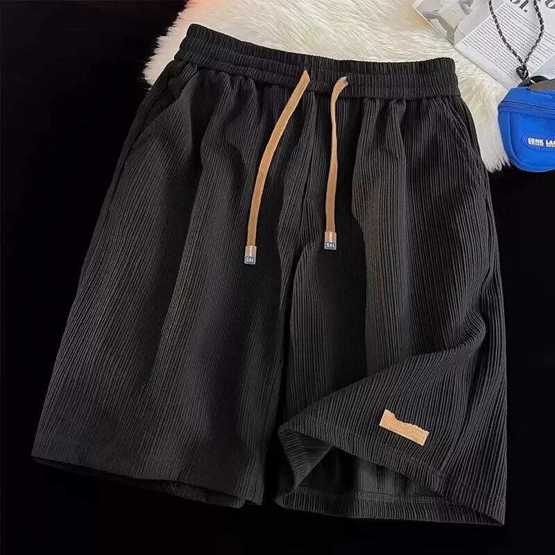 Ice Silk Casual Loose Fit Five Inch mid Waist Shorts Lightweight Summer Beachwear Four Inch Shorts for Men Comfortable Breath...
