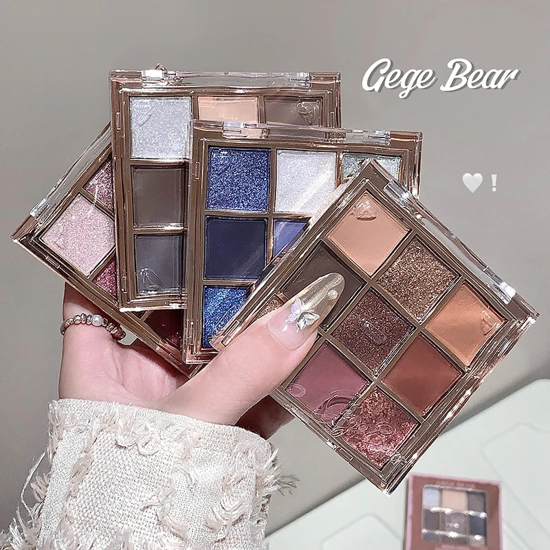 Gege Bear 9 Color Eyeshadow Palette Matte Shimmer Glitter Nude Neutral Tones Luminous Fantasy All-in-One Makeup