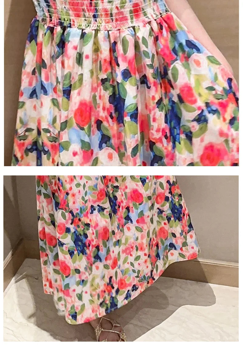 Girls floral dress summer dress children's summer thin princess dress older children girls skirt