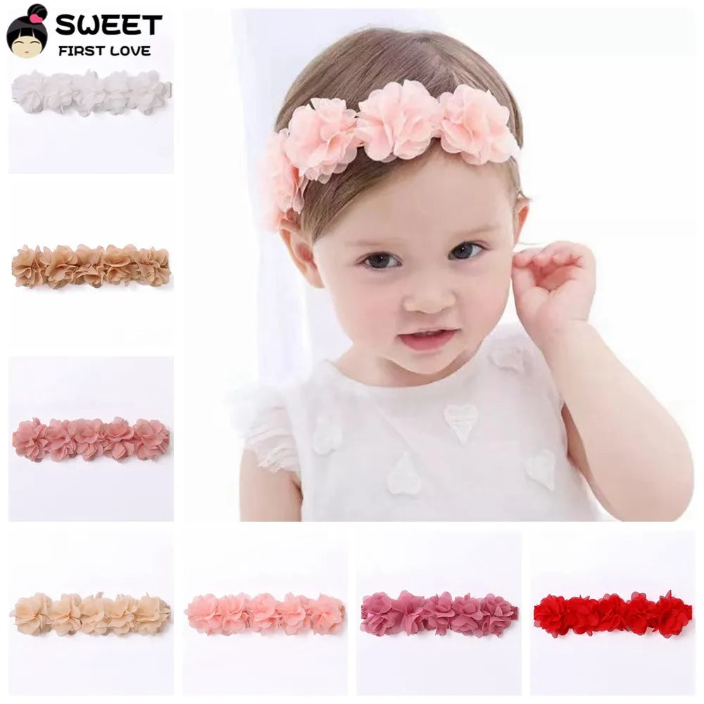 Pink Baby Flower Headband Pink Chiffon Hair Bands Handmade Diy Headwear Hair Accessories For Kids Children Newborn Toddler