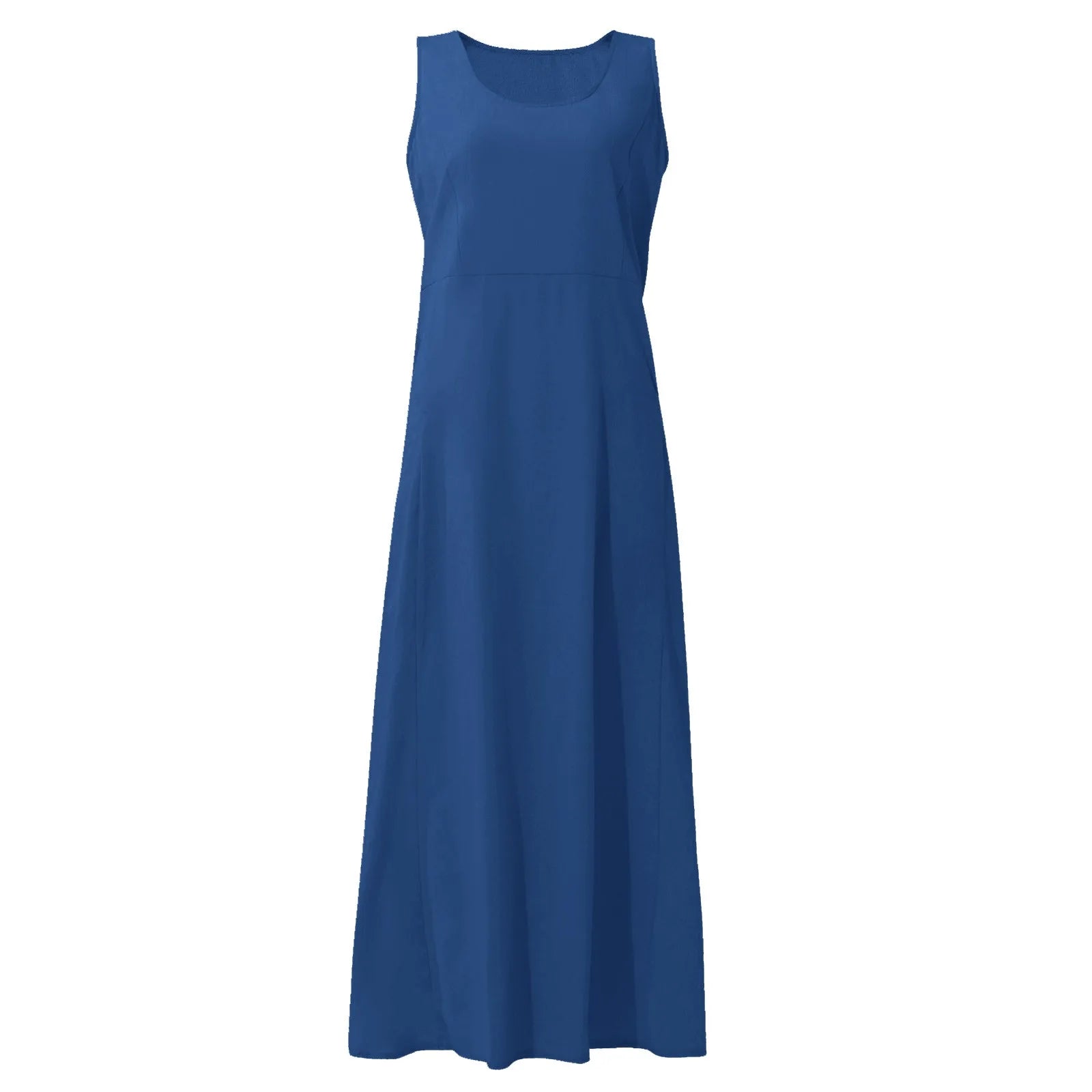 Women Cotton linen dress Fashion Simple beach dresses Solid Color Sleeveless Long skirt With pocket vestidos veranos moda 2024