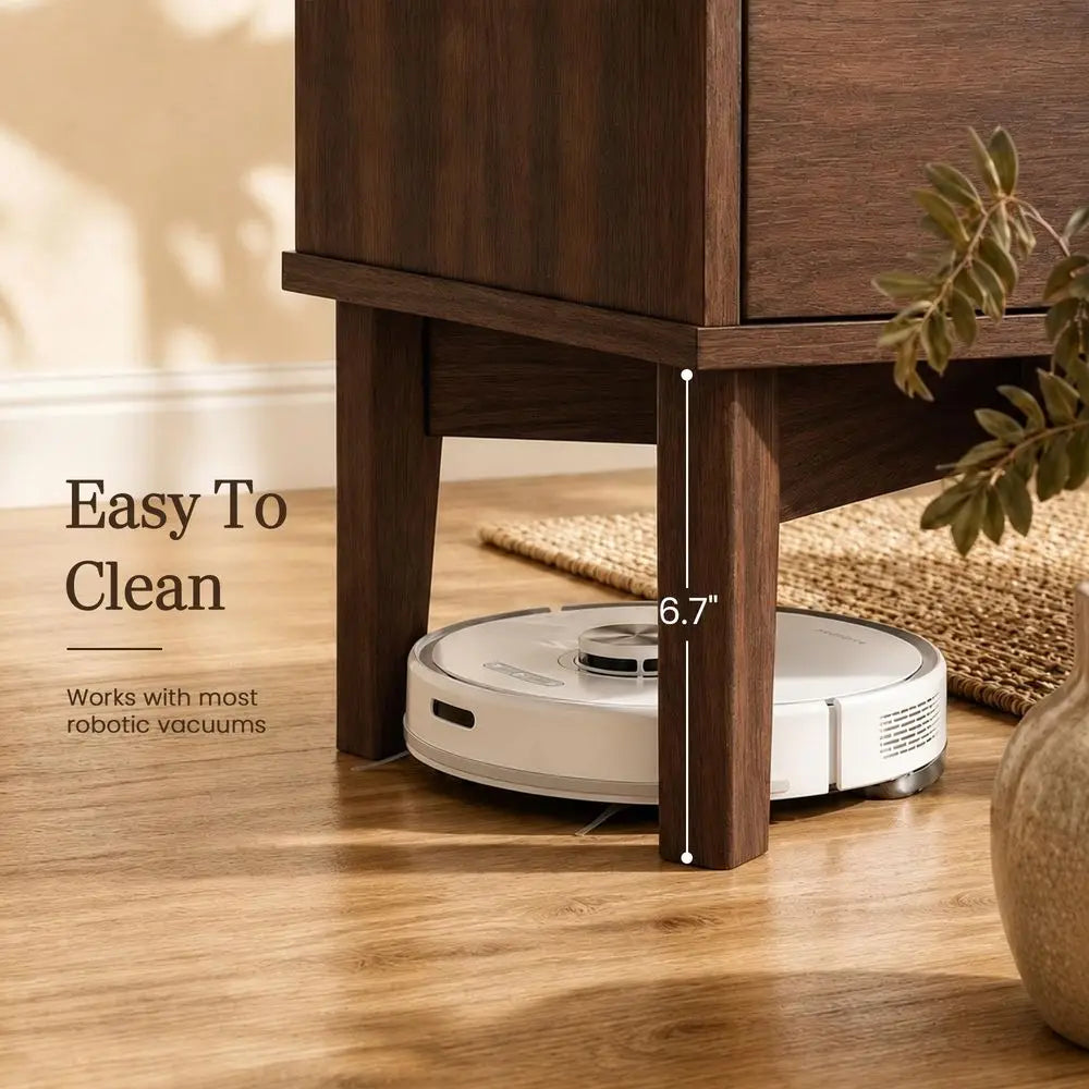 Tall Wood Nightstand Set of 2 with Charging Station amp USBC, Mid Century Modern Bedside Table with Solid Wood Legs, Walnut Fin