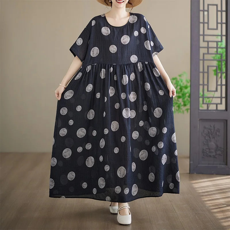 Anteef Women's Vintage Floral Cotton Maxi Dress - Short Sleeve Loose
