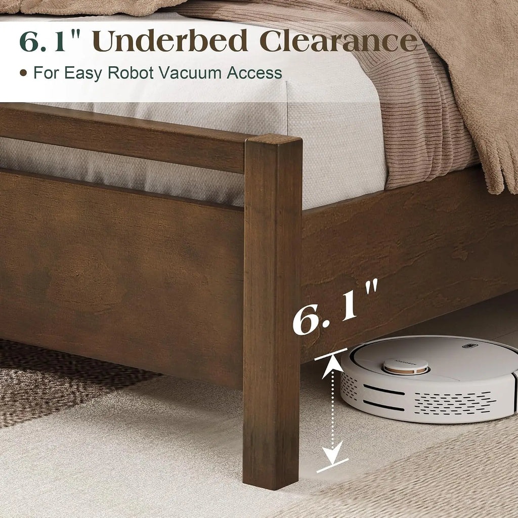 Minimalist King Solid Wood Bed Frame with Headboard for Bedroom, Customized