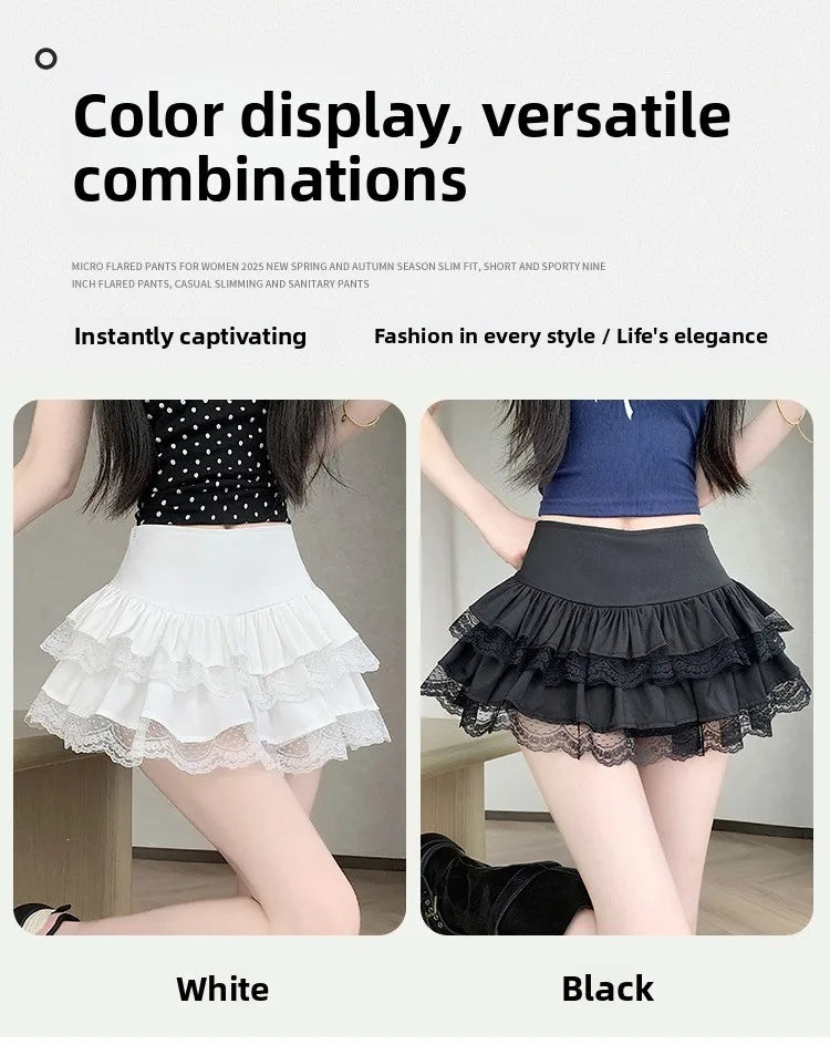Pure Desire Lace A-Line Mini Skirt High Waist Puffy Sweet Style Short Cake Skirt Cotton Blend Fabric Summer Women's Dress