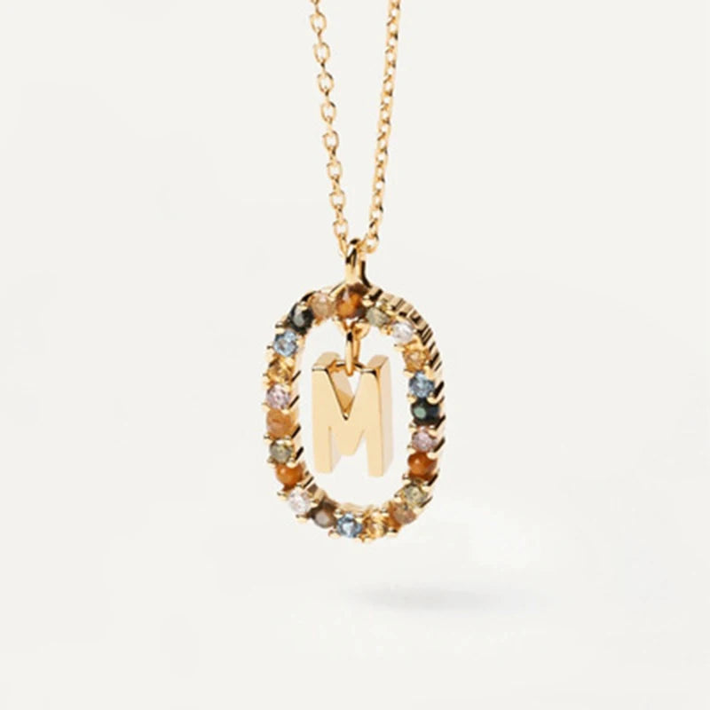 New 925 Sterling Silver Gold Letters A - Z Initial Necklace Zirconia Letter Pendant Long Chain Say My Name Fine Jewelry