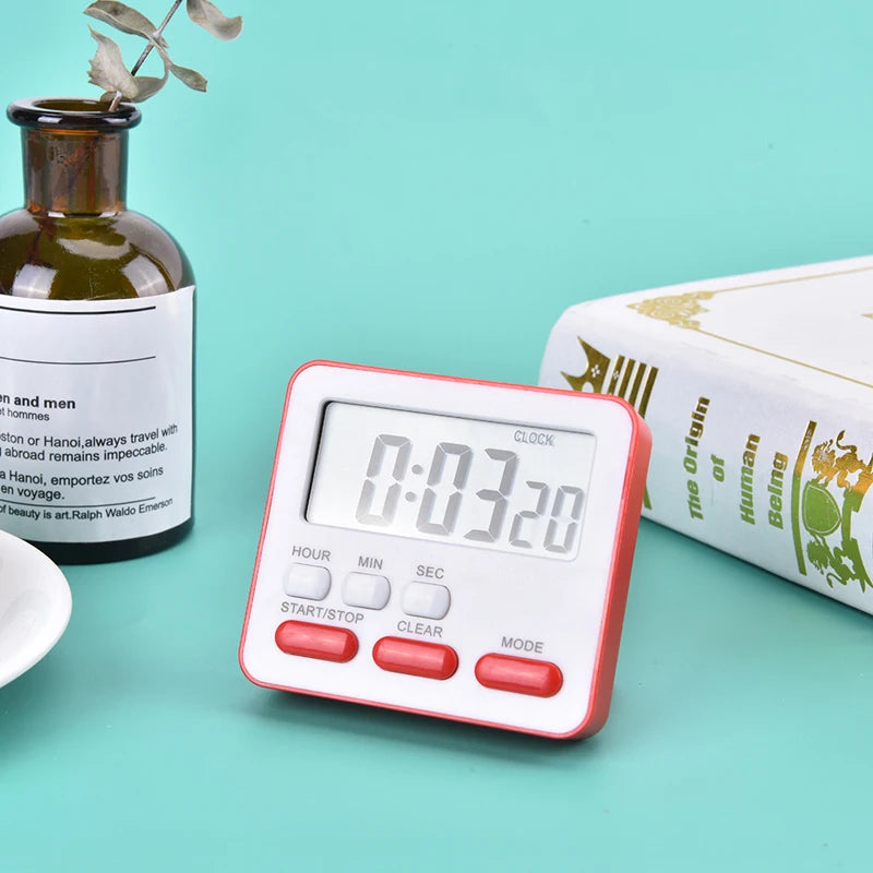 Digital Kitchen Timer with Large LCD Display, Alarm, and Stand - Black