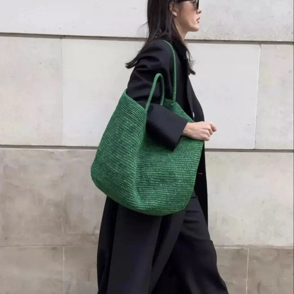 2026 Large Handwoven Rattan Tote Bag for Women Natural Straw Beach Bag Purse Luxury Shoulder Bags Handbag Summer