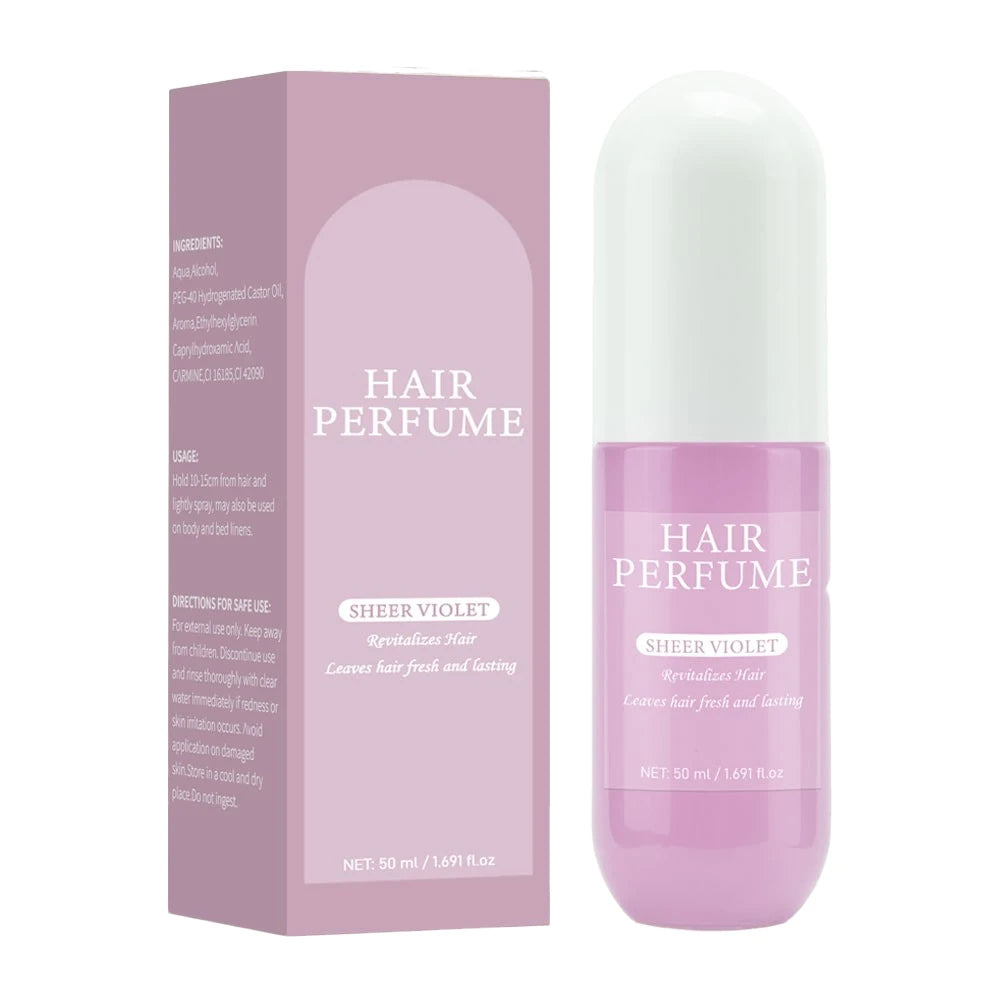 50ML Sheer Violet Hair Perfume for Women Clean Deodorizing Hair Spray & Body Mist Freshen Hair Body & Pillows Soft Musk Scent