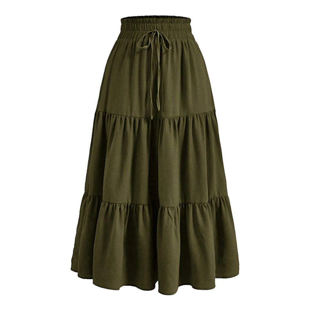 Women's Boho Floral Print Skirt Vintage High Waist Maxi Skirts Summer Casual Loose Beach Skirt Elegant Ladies Flowy Ruffle Skirt