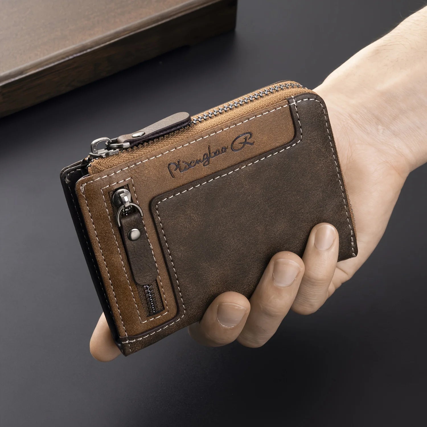 Men's Retro Short Wallet Multifunctional Fashion Zipper PU Leather Coin Purse High Quality Credit Card Holder Ideal Gift For Men