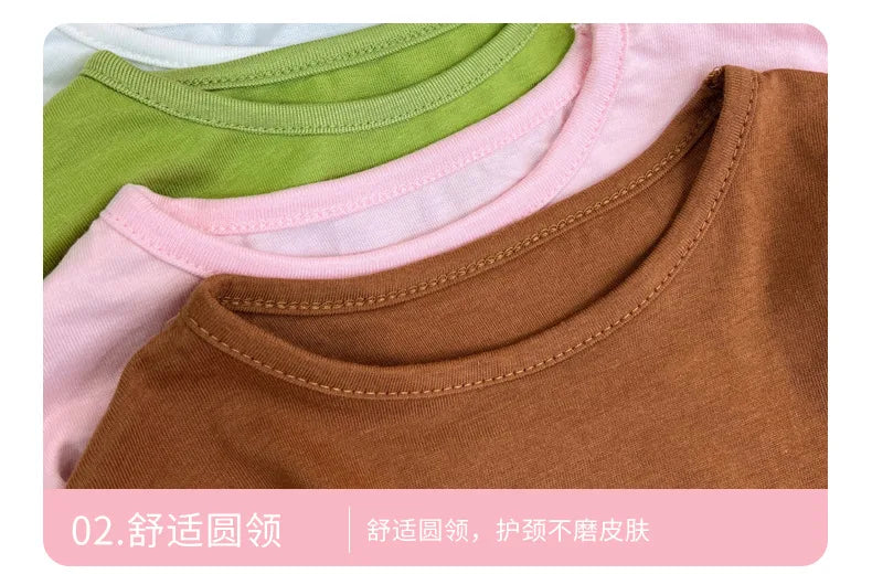 100% Cotton Children Simple T-Shirt Solid Color Versatile Short Sleeve Tops For Boys And Girls Summer New Baby Bottoming Shirt