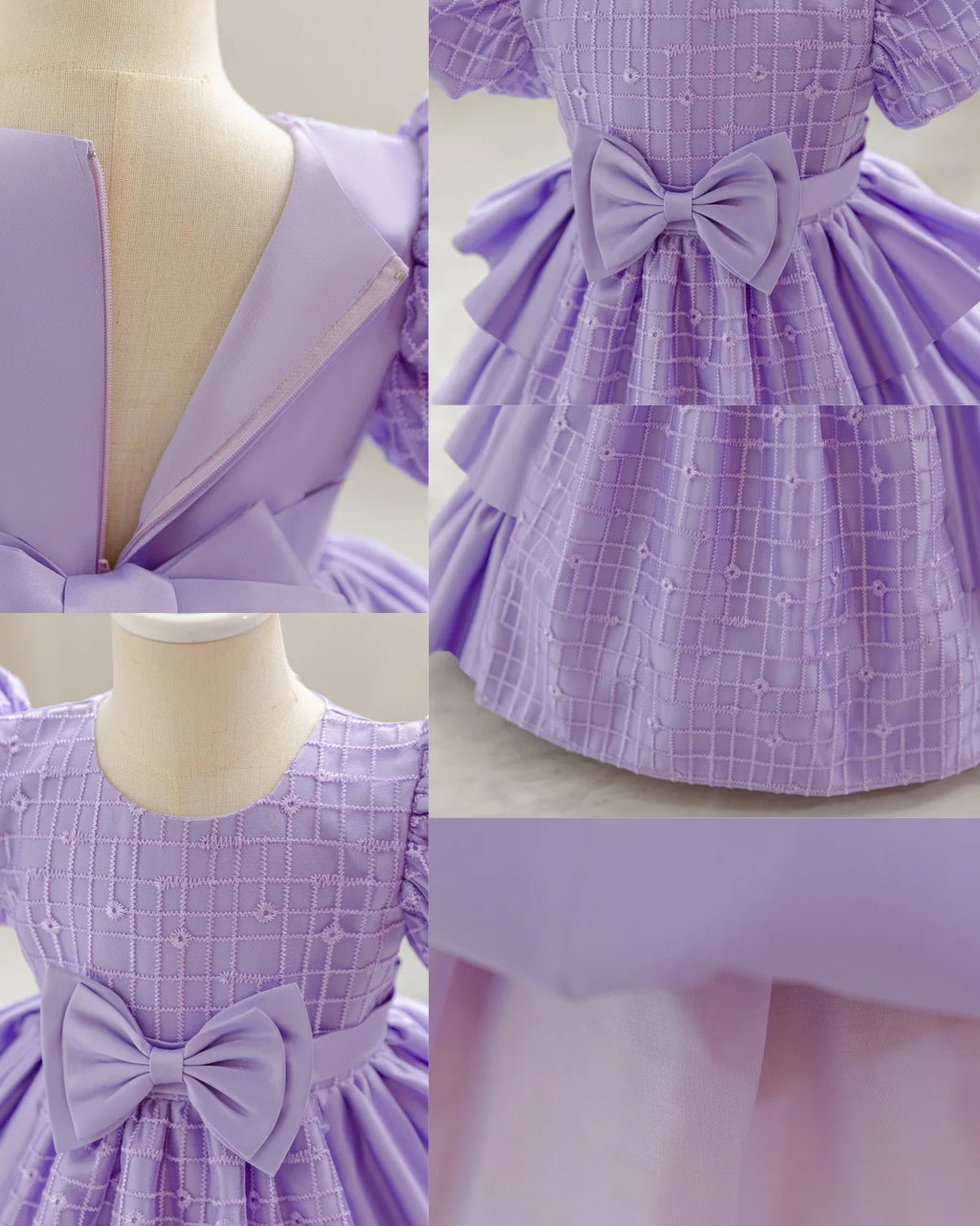 HETISO Plaid Flower Girls Christmas Party Dress with Bow Elegant Birthday Gown for Kids 0-4 Years Children Birthday Frocks