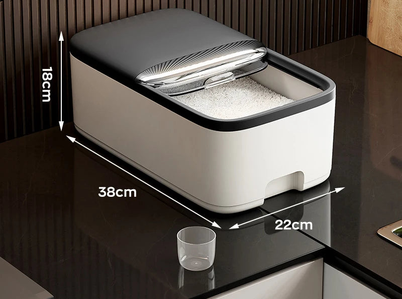 Caja de almacenamiento de arroz de 10 kg para el hogar con tapa, a prueba de insectos y humedad, caja de arroz, tarro sellado para granos, contenedor de cocina para almacenar granos secos
