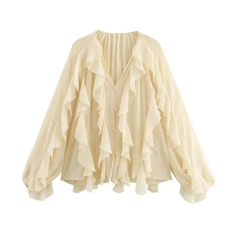 Woman 2026 Womens Blouses Semi Sheer Casual Blouses Woman Spring Fairy Shirts and Blouses for Lady Long Sleeve Tops
