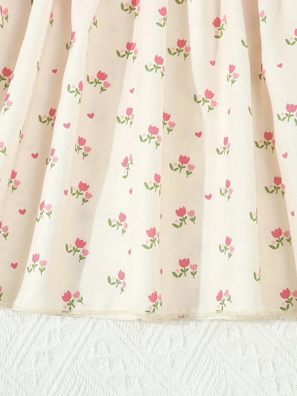 Summer Style Girls' Sleeveless Round Neck Flying Sleeve Pink Printed Dress, Cute Outfit, With Belt