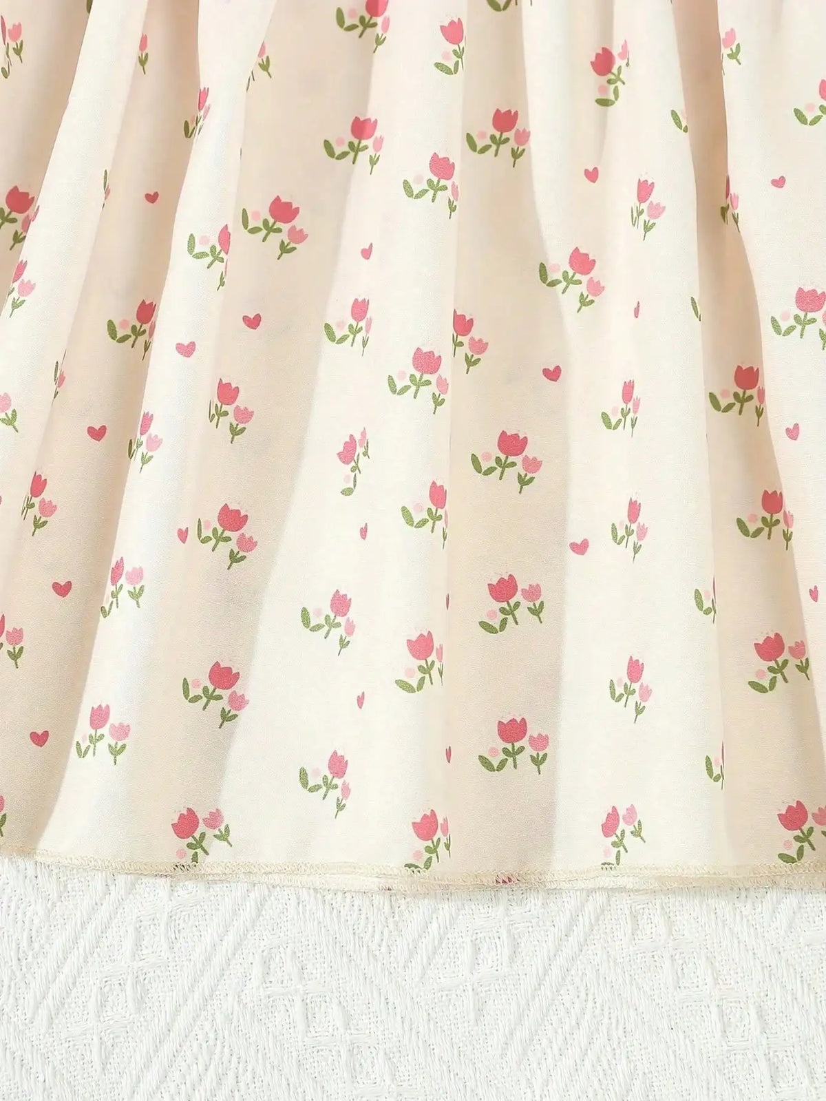 Summer Style Girls' Sleeveless Round Neck Flying Sleeve Pink Printed Dress, Cute Outfit, With Belt