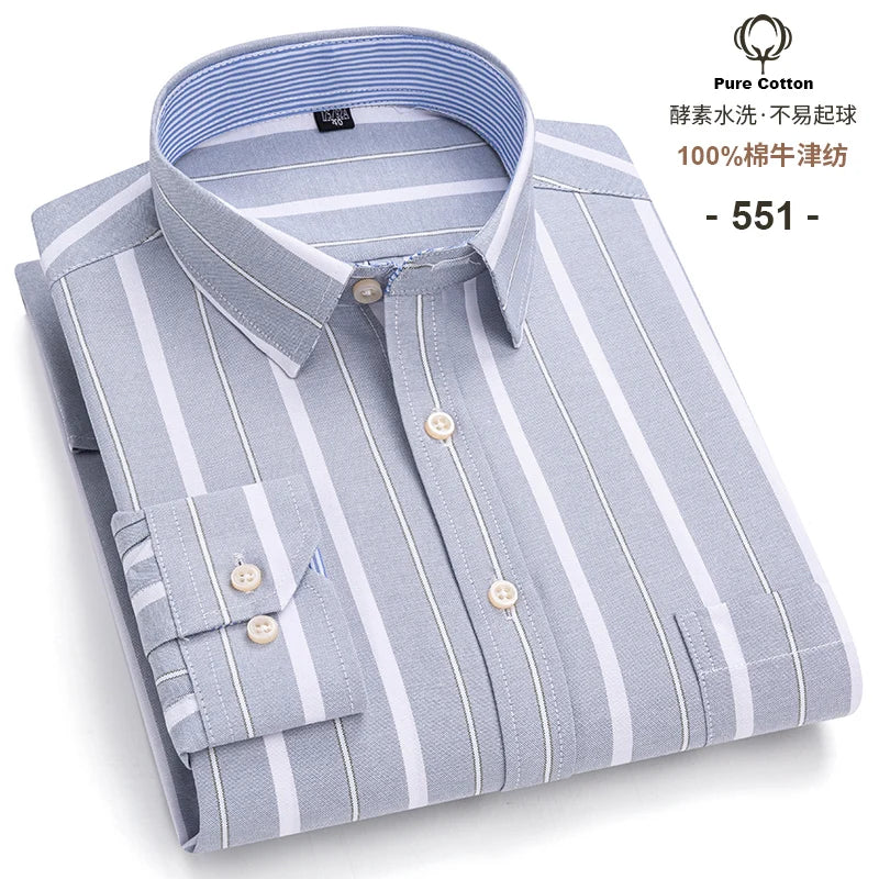 Men's Long Sleeve Plaid Oxford Shirt - 100% Cotton Button-Down