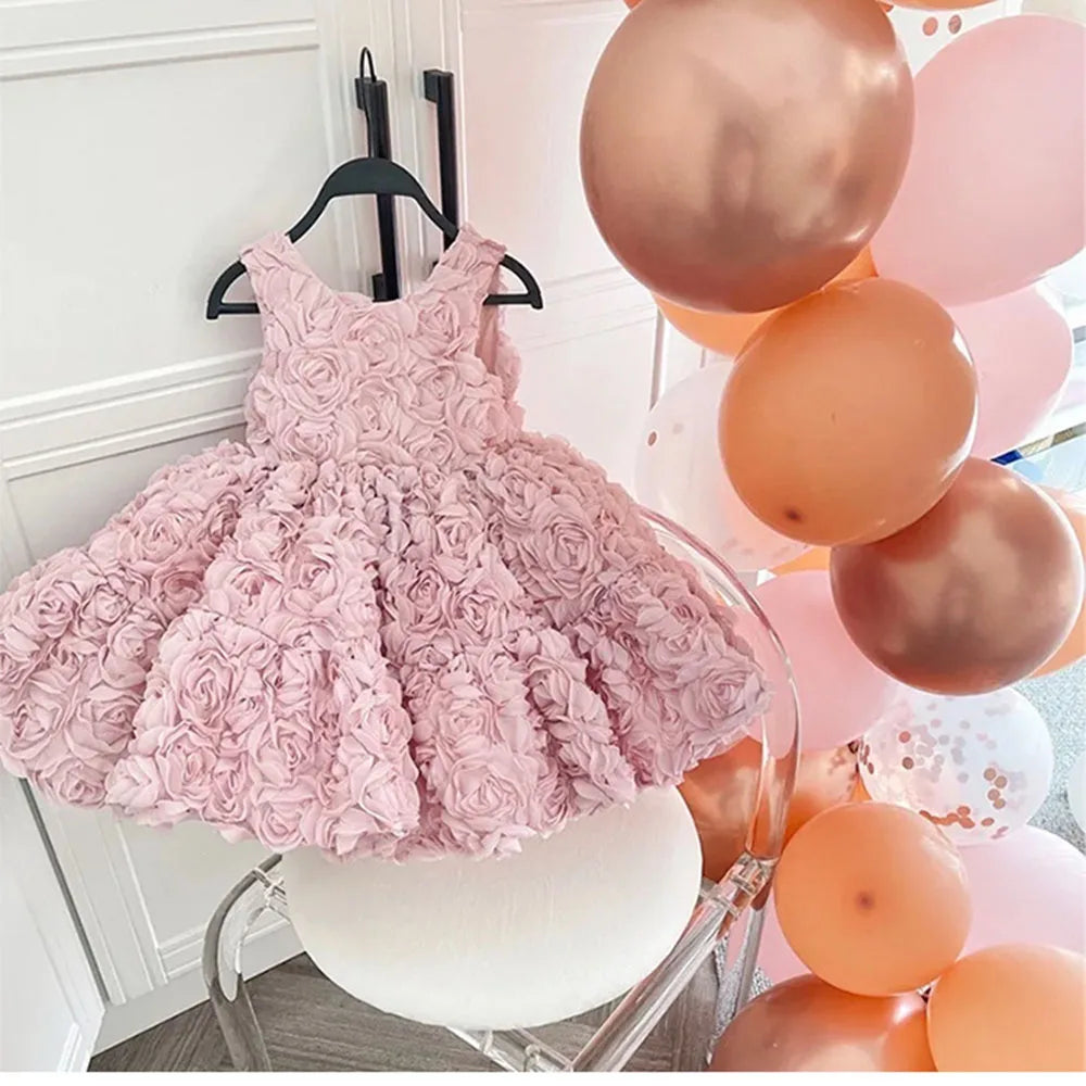HETISO Flower Baby Dresses Sleeveless Elegant Children Holiday Party Prom Ball Gown Tutu Girl's Ceremonial Dress 1-8 Years