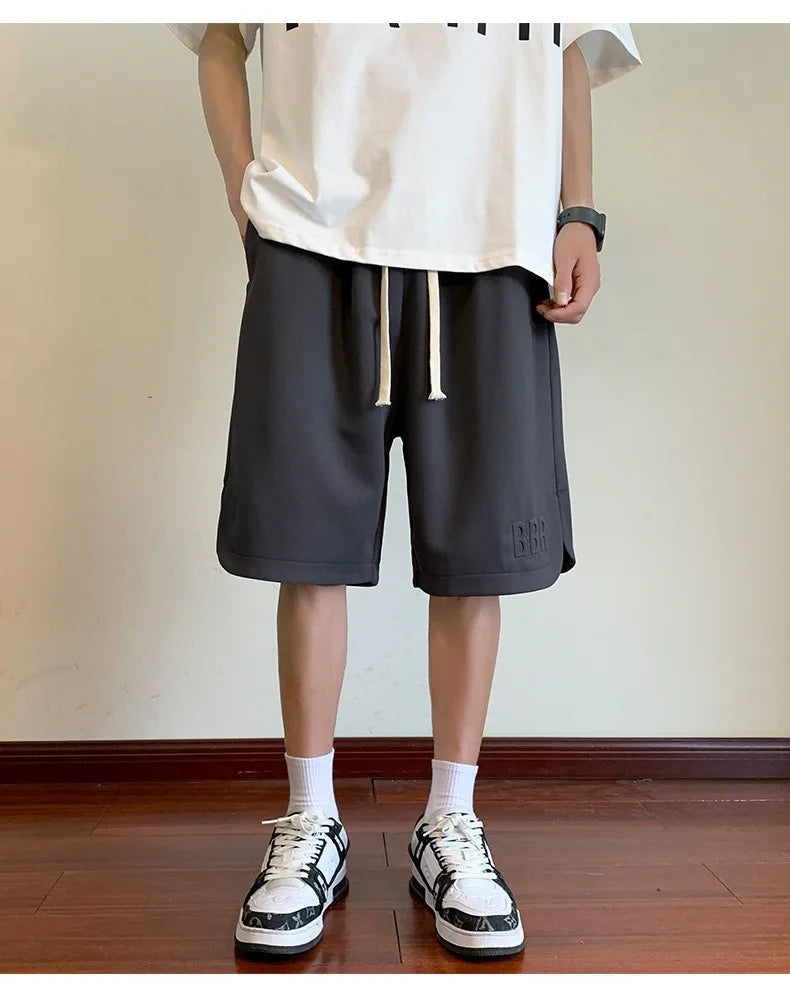 Men's Summer Ice Silk Thin Breathable Straight Leg Pants Five-Quarter Casual Shorts Polyester Fabric Comfortable Lightweight