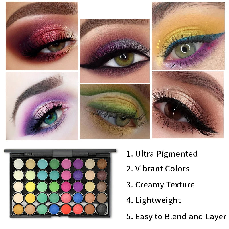 40 Colors Glitter Eyeshadow Palette Matte Waterproof Long Lasting Pressed Powder Cosmetics Kit Fashion Women'S Eye Makeup Palette