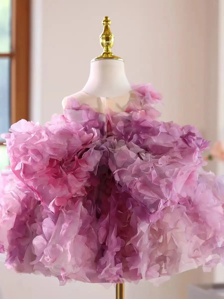 Dreamy Vow D147 Pink Elegant Girls Dress Flowers with Bow Knee Length Children Wedding Birthday Holiday Party Pageant Dress