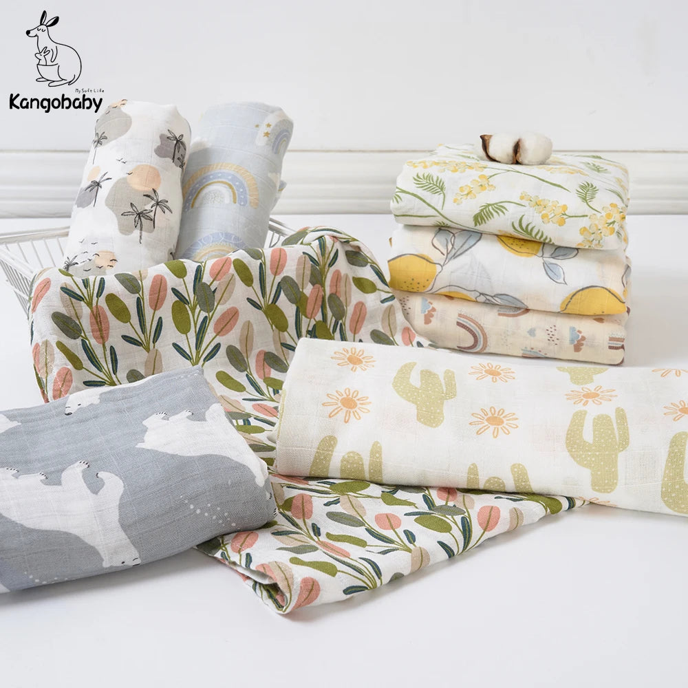 Kangobaby #My Soft Life# New Design Bamboo Cotton Muslin Swaddle Baby Blanket Nursing Cover Super Comfortable Newborn Wrap
