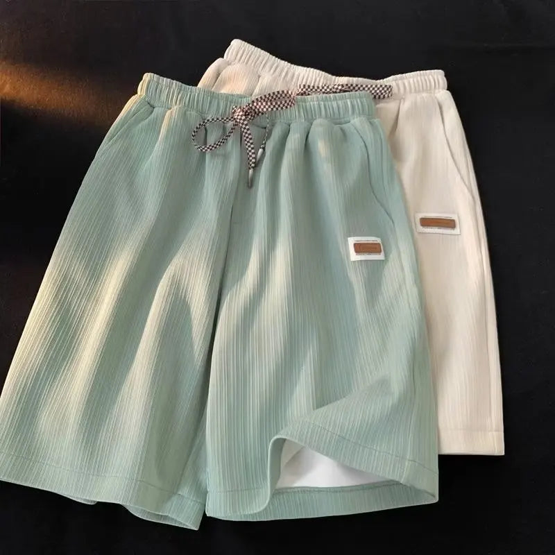 Summer Thin Shorts Women Men New Ice Loose Breathable Wide Leg Student Pants Embroidered Label Straight Casual Shorts Sweatpants