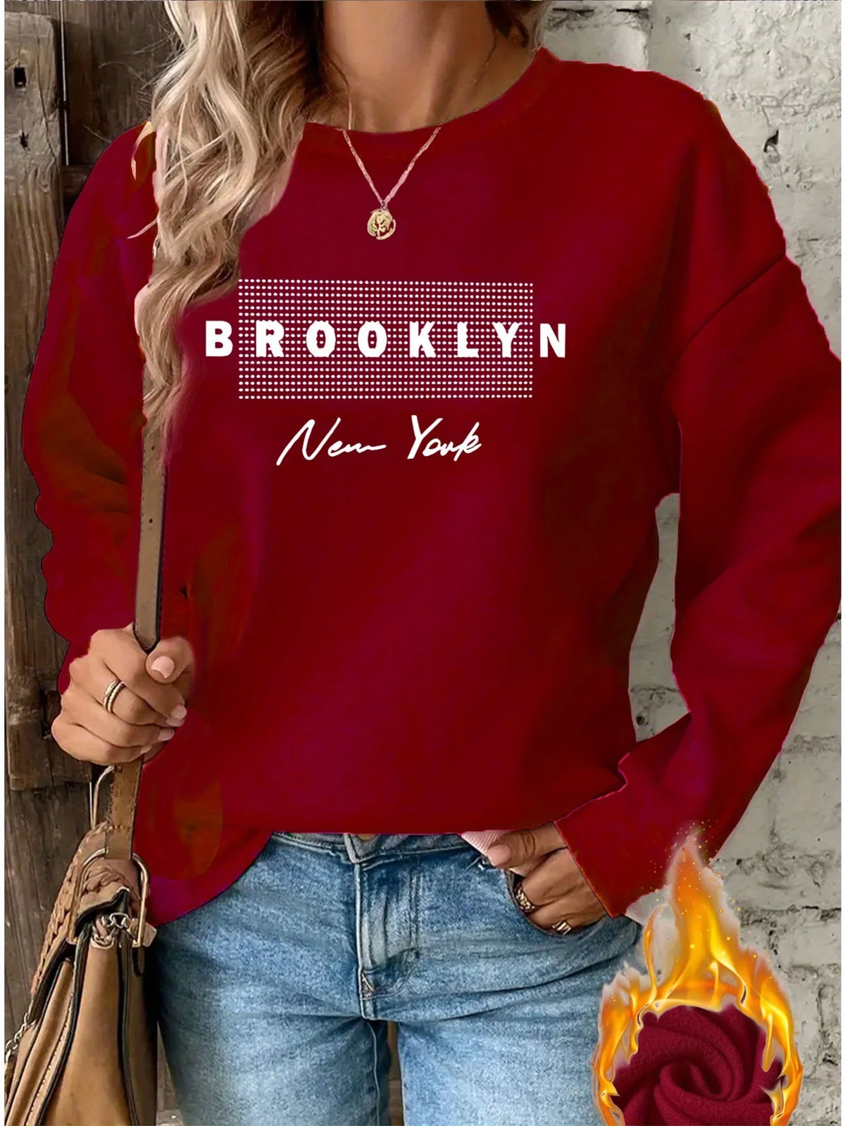 Women's Casual Heart Print Pullover Sweatshirt - Long Sleeve Knit