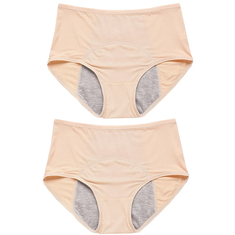 2Pcs Women'S'S Physiological Briefs Girl Menstrual Panties Ladies Period Leak Proof Panty Mid Waist Ice Silk Underwear