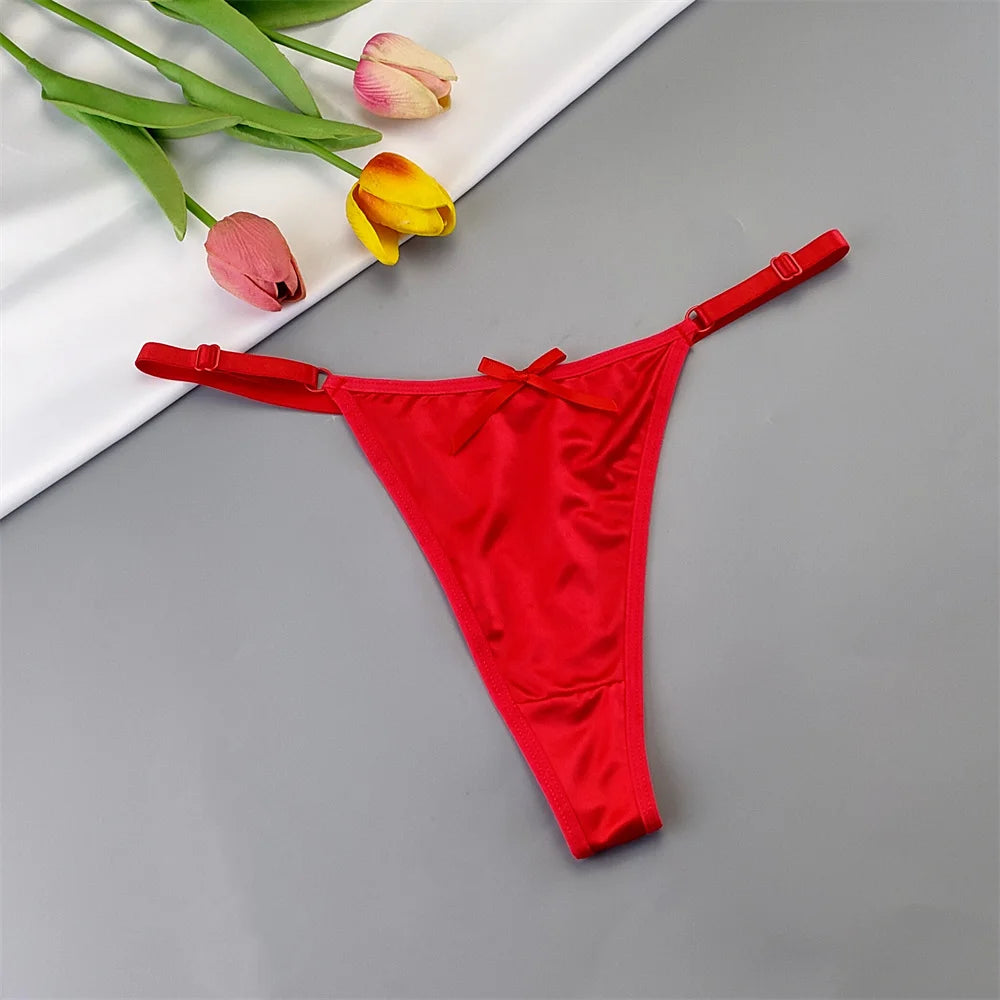 3pcs Sexy Satin Silk Underwear Panties Woman Adjustable Low Waist G Strings Plus Sizes Thong Elastic Waist Culotte Femme