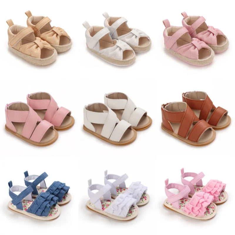 Baby Learning Walk Shoes,Back Zipper Summer Infant Sandals Soft Daily Wear Footwear for Newborn Baby Girls 0-1 Year