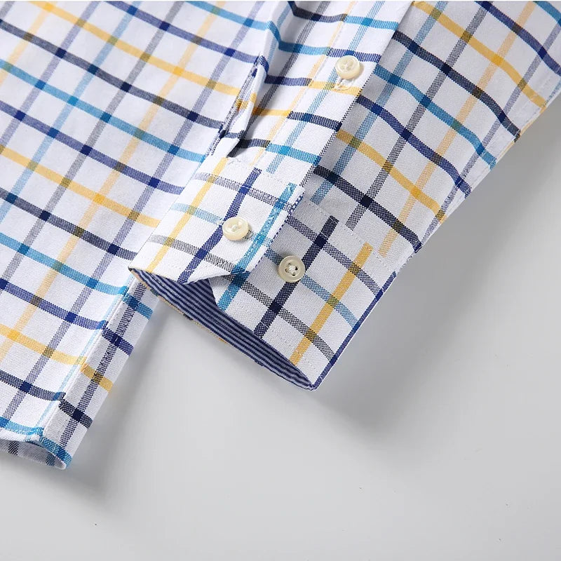 100% Pure Cotton Oxford Shirts For Men Long Sleeve Plaid Shirt Striped Male Businesstartan Red Shirt Mans Designer Clothes