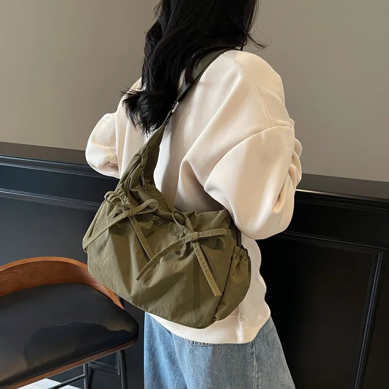 Ruched Fabric Hobo Bags Lightweight Nylon Shoulder Crossbody Bag, Stylish & Adjustable, Perfect for Casual Outfits, Daily Errand