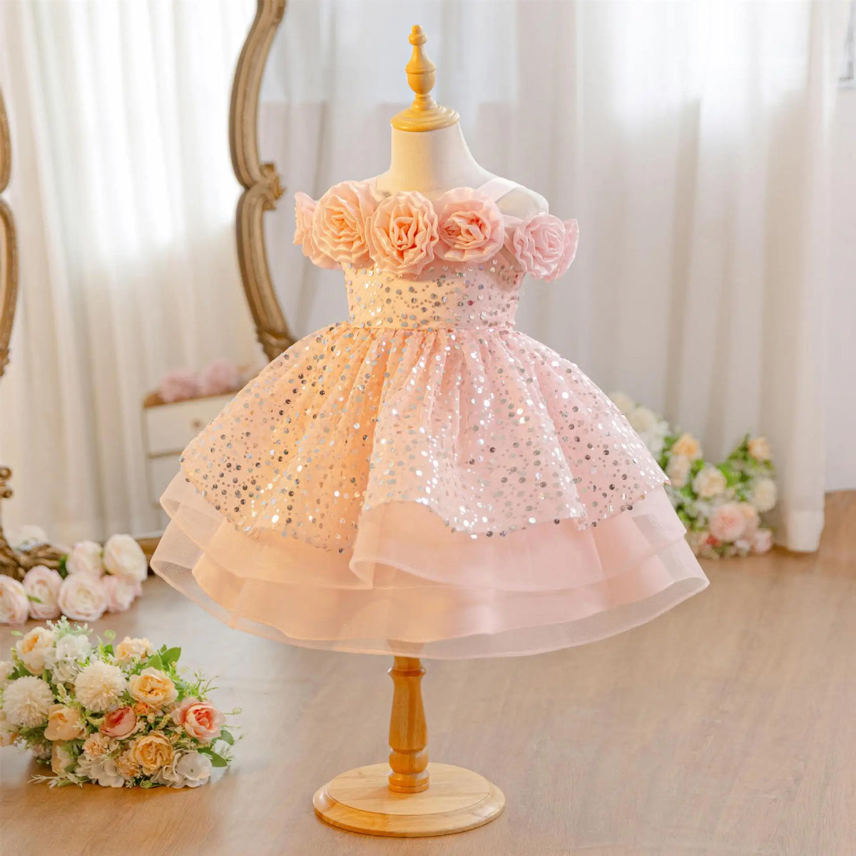HETISO Flower Girls Sequins Birthday Wedding Party Ball Gowns Kids Child Formal Pageant Holiday Dresses 1-6 Years