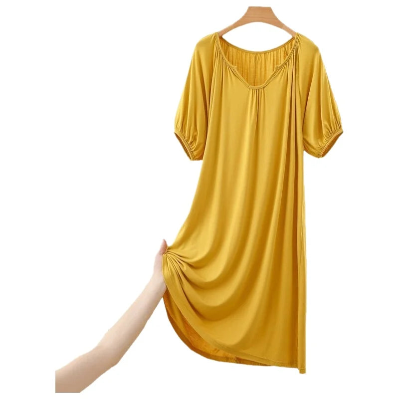 Summer New Modal Sleeveless V-neck Long Dress Women's Thin Loose plus Size Home Dress Fresh Sweet Style Outdoor Scene