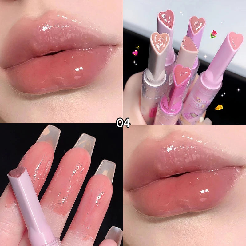 Clear Lip Glaze Jelly Solid Mirror Lipstick Waterproof Love-shaped Watermelon Lip Gloss Fade Lip Lines Moisturising Korea Makeup