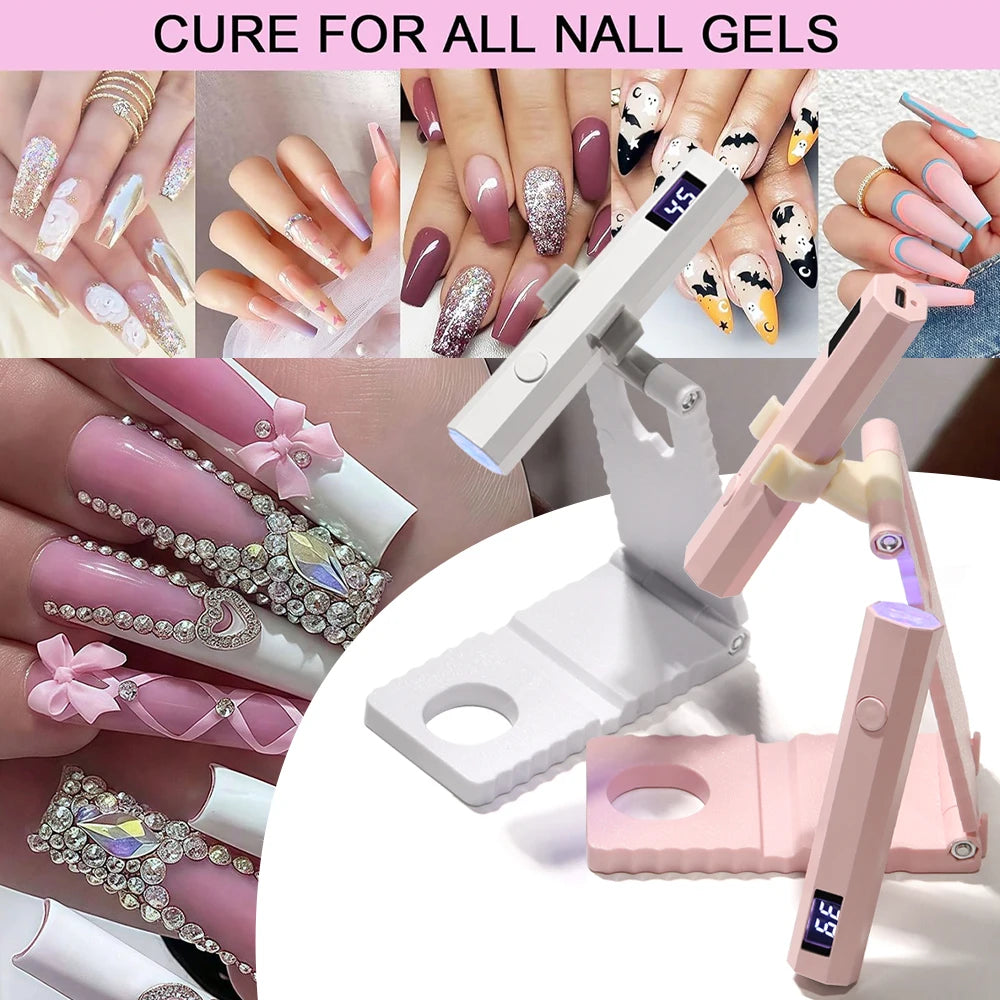 Lámpara de uñas LED UV con soporte, luz UV de mano con pantalla LCD para uñas de gel, secador de uñas USB recargable para curado rápido