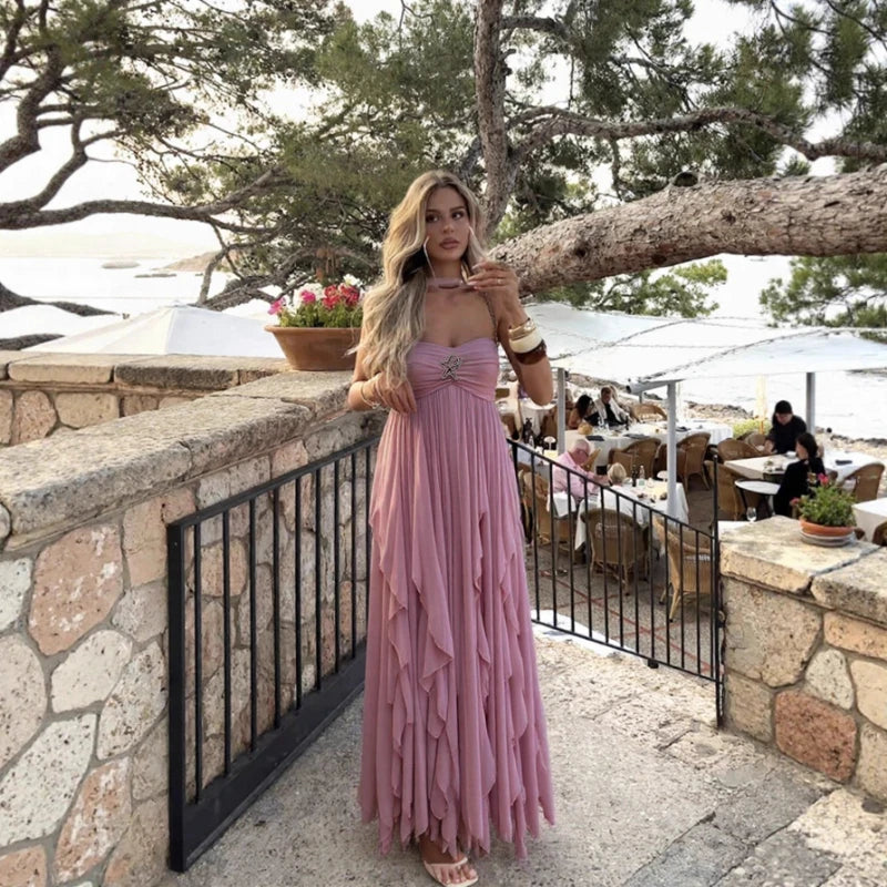 for Women 2026 New Spring Wide Camisole Strapless Sequin Decoration Lotus Leaf Hem Banquet Dress