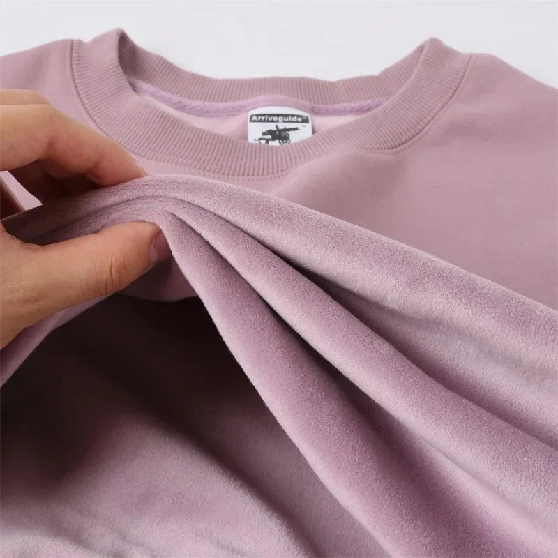 Silver Fox Velvet Pullover Sweatshirt - Loose Fit Long Sleeve Round Neck