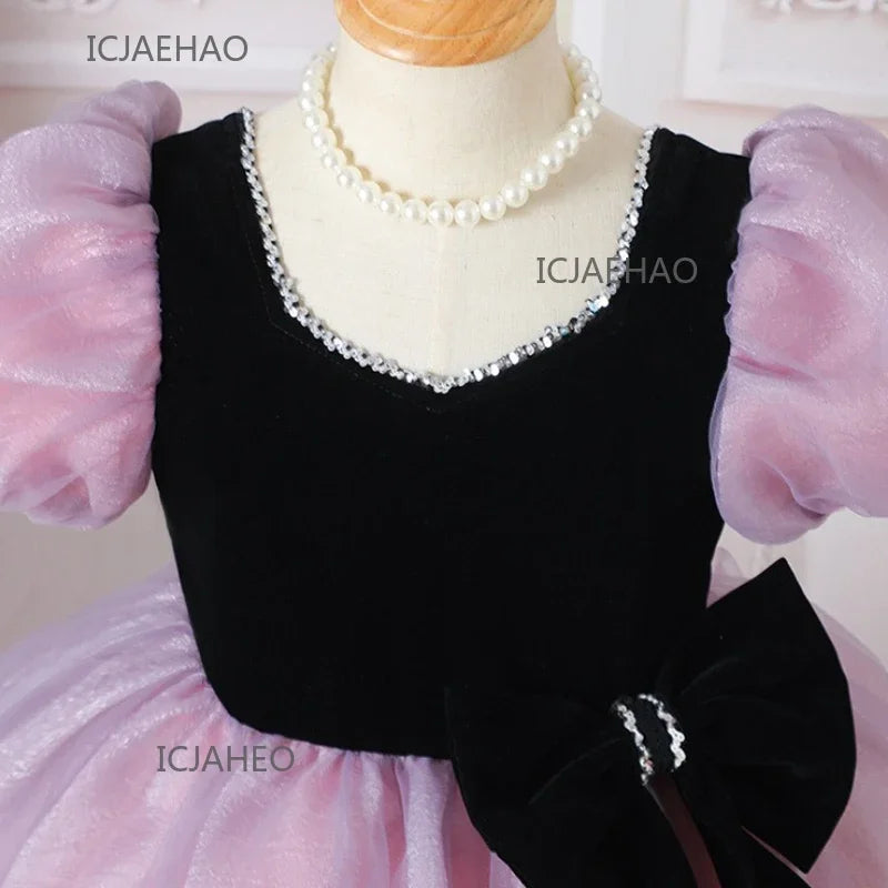 2025 Party Dress Vestido Children Girls Princess Tutu Gown Banquet Piano Host Dresses Outfit Costume New Matching Kids Birthday