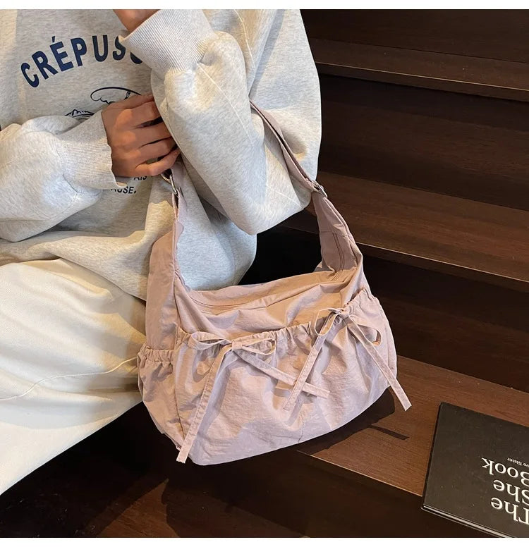 Ruched Fabric Hobo Bags Lightweight Nylon Shoulder Crossbody Bag, Stylish & Adjustable, Perfect for Casual Outfits, Daily Errand