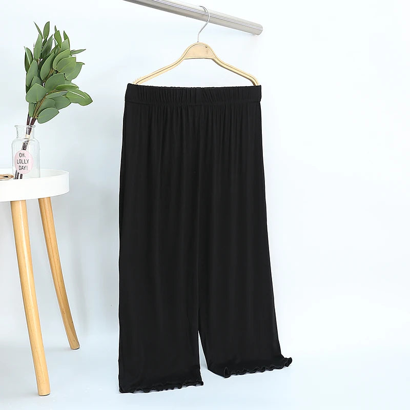 Modal Wide Leg Casual Pants - High Waist Lounge Trousers