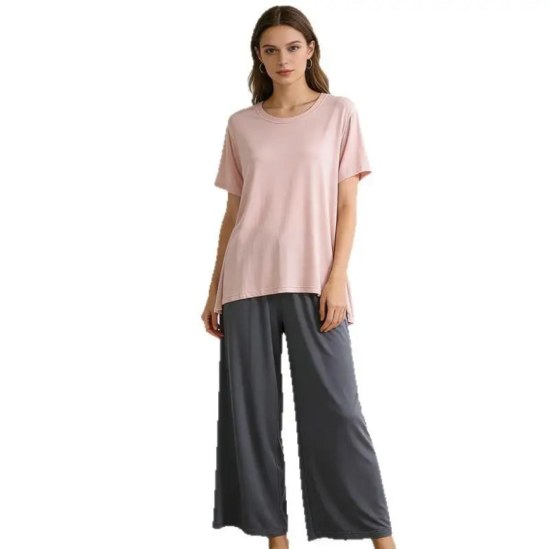 DIDUQIPAO Women's Modal Pajama Set - Short Sleeve Shirt & Pants