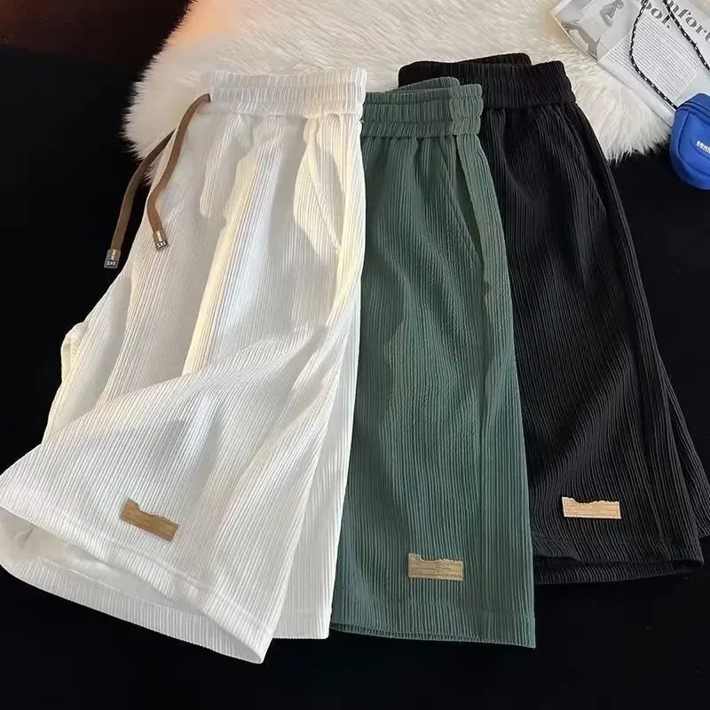 Ice Silk Casual Shorts Unisex Thin American Style Quick Dry Loose Large Size Beach Five-Quarter Pants Summer Lightweight Comfort