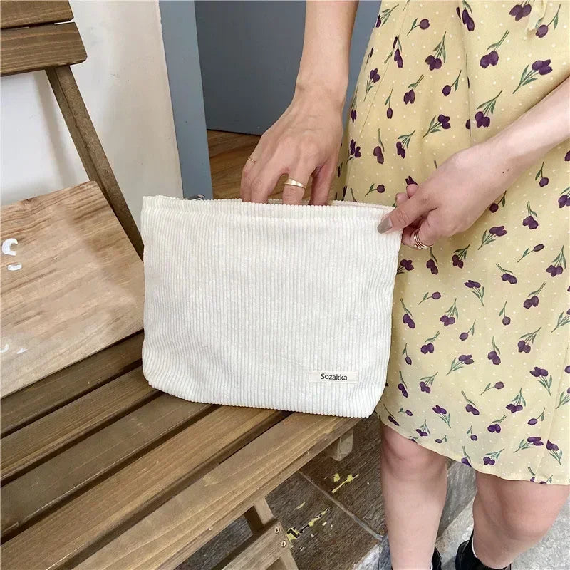 Soft Large Cosmetic Bags Women'S Neceser Makeup Toiletry Bag Fashion Travel Make Up Bag Corduroy Brush Pencil Organizer Case