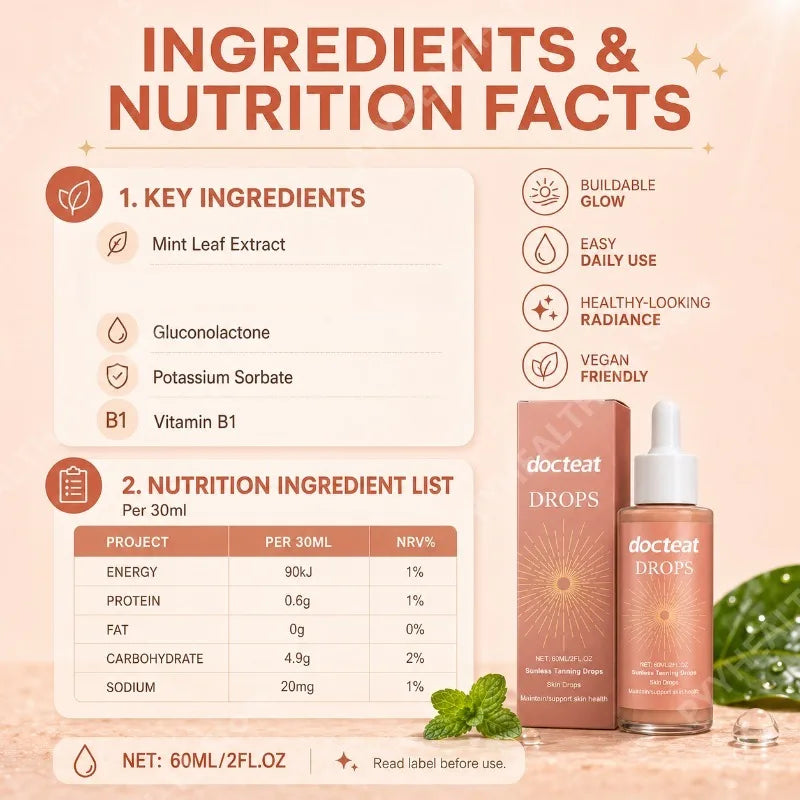 Plant Based Glow Drops Liquid Extract Formula Natural Looking Radiance Support Daily Wellness for Women 60ml